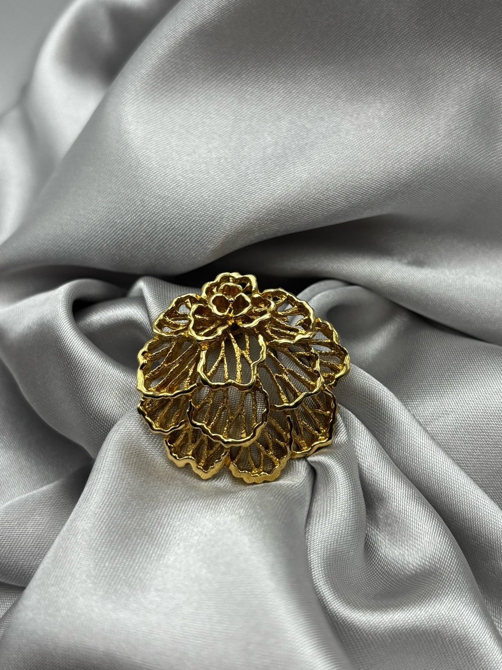 MCM Textured Gold Tone Openwork Floral Scarf Clip Slide